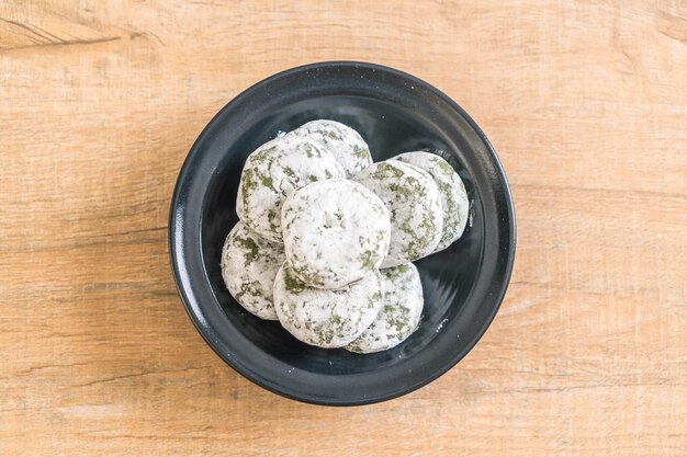 green tea mochi with red bean