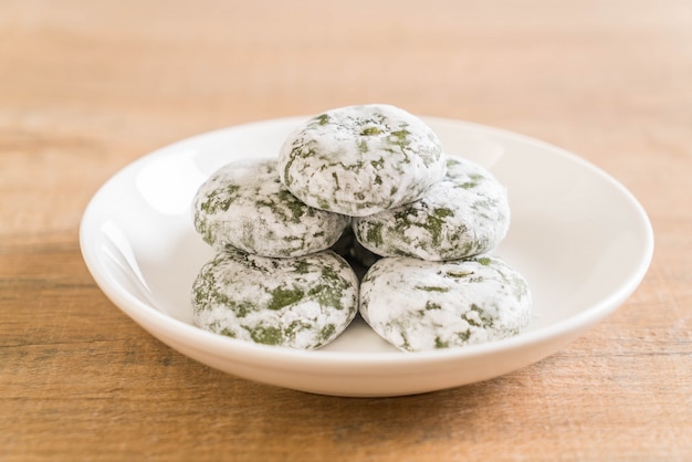 green tea mochi with red bean