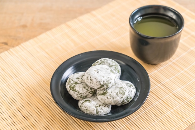 green tea mochi with red bean