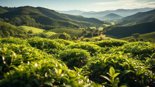 緑茶の木の列のシーン