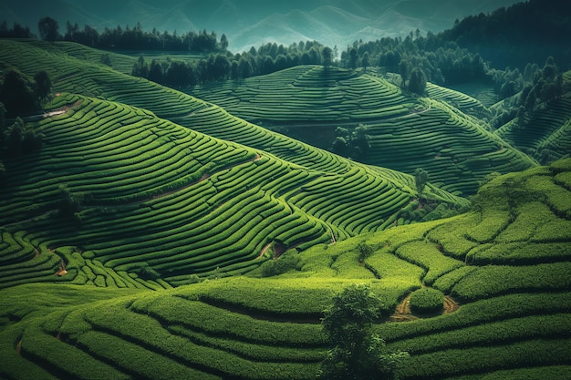 A green tea plantation in the mountains