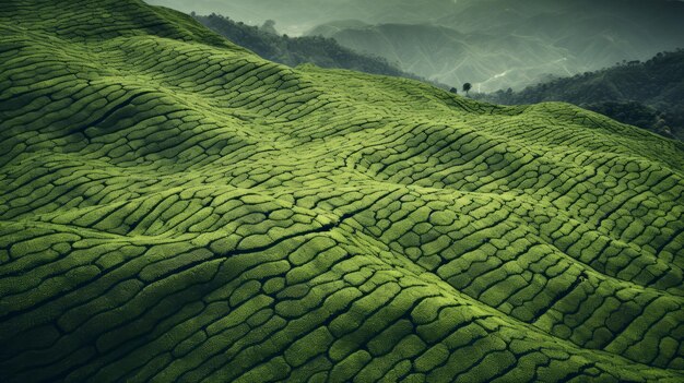 Photo green tea plantation top view texture