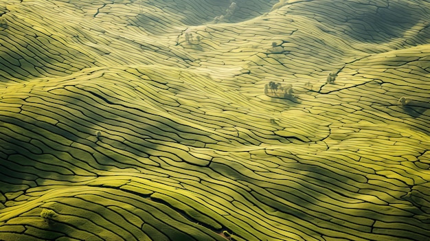 Photo green tea plantation top view texture