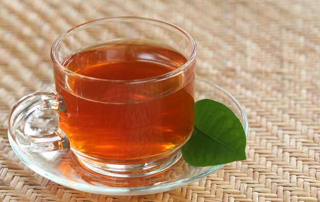 Green tea in a transparent cup