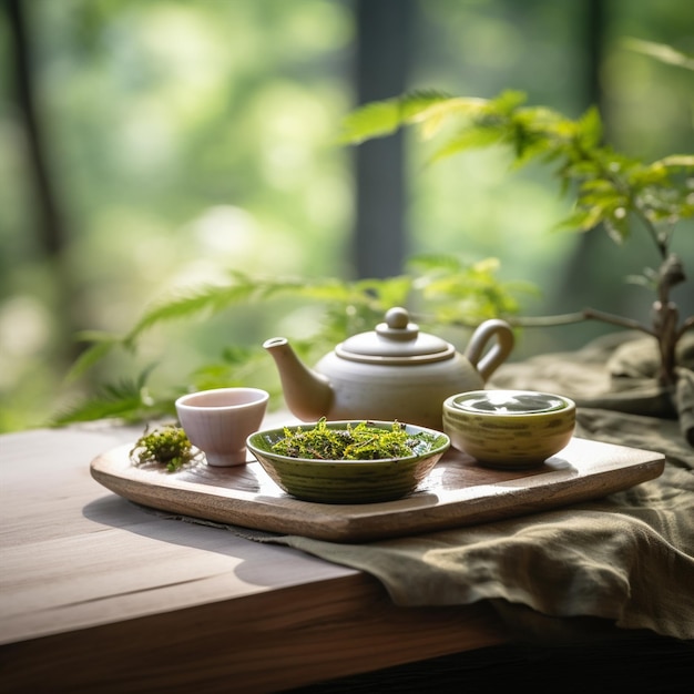 A green tea with tea leaves