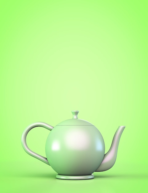 Photo green teapot on a green background with copyspace