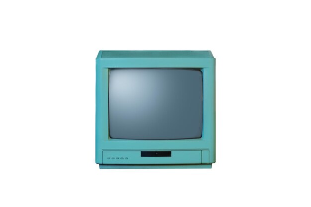 白い背景の緑色のテレビセット