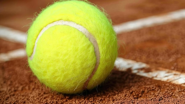 Green tennis ball closeup Blurred background with a tennis court