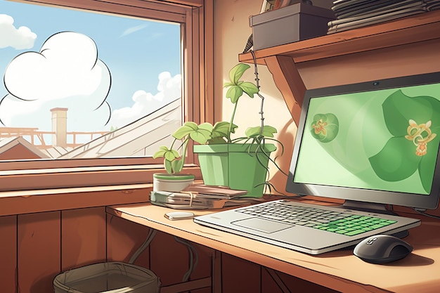 A green themed workspace with a shamrock mouse pad
