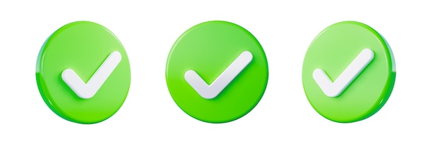 green tick 3d icon right approval sign rounded icon from different angles 3d illustration