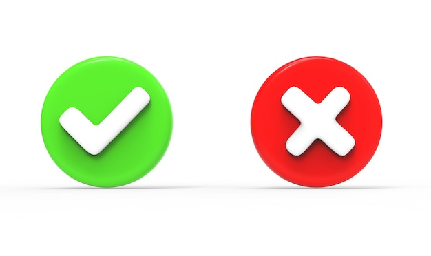 Green tick check mark and cross mark symbols icon element in circle Simple ok yes no graphic design