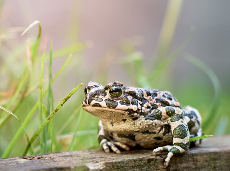 Photo green toad in the garden