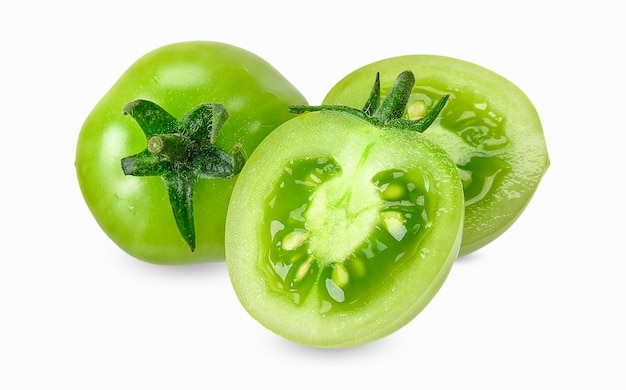 Green tomato isolated on white background