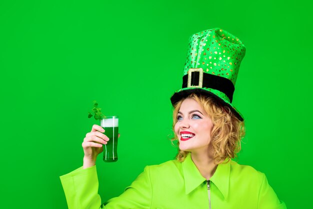 Green top hat saint patricks day st patricks day woman in top hat drink green beer leprechaun green