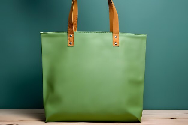 Макет сумки Green Tote на фоне шаблон макета сумки