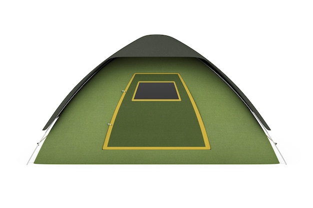 Фото Зеленая туристическая палатка для кемпинга на белом фоне. 3d рендеринг