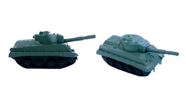 Green Toy tank isolated on white backgroundwar concept