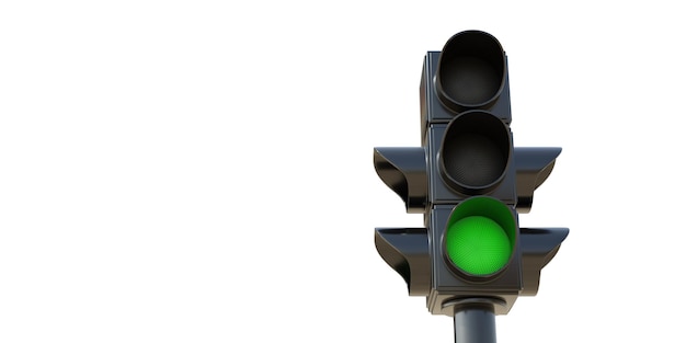 Green traffic light isolated on white background Go signal concept