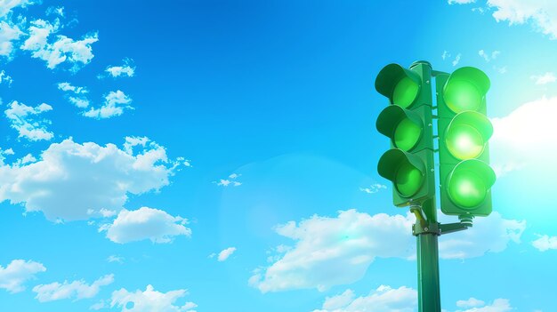 Photo green traffic lights against blue sky all signals go conceptual image for progress and permission positive signal in transportation ai