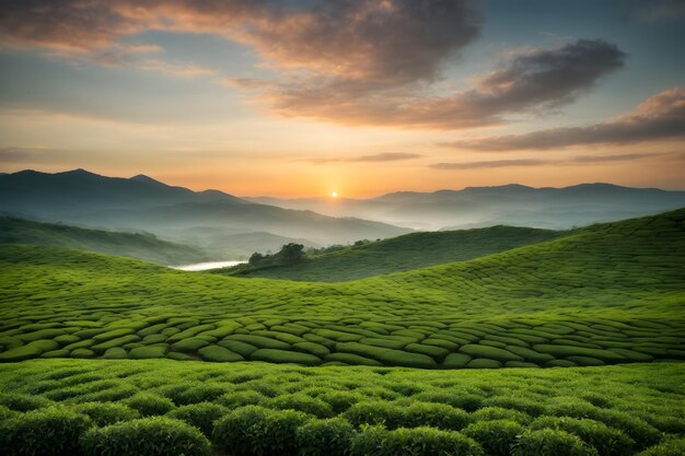 A green and tranquil tea tree field cut out