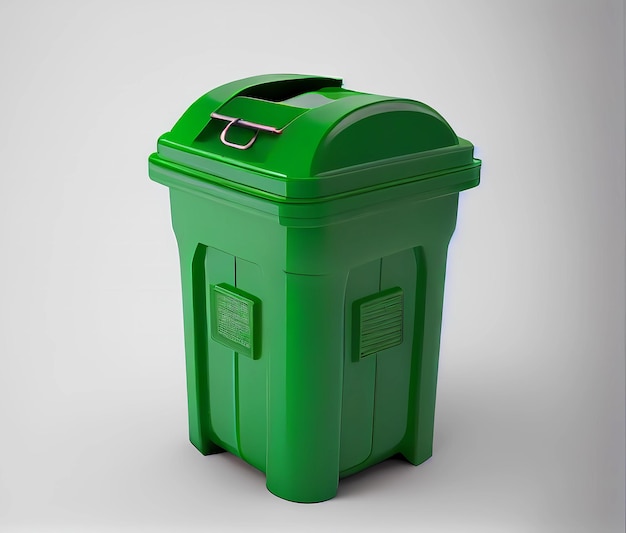 Зеленый мусорный бак на белом фоне