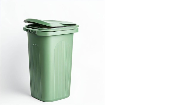 Photo a green trash can with a white background