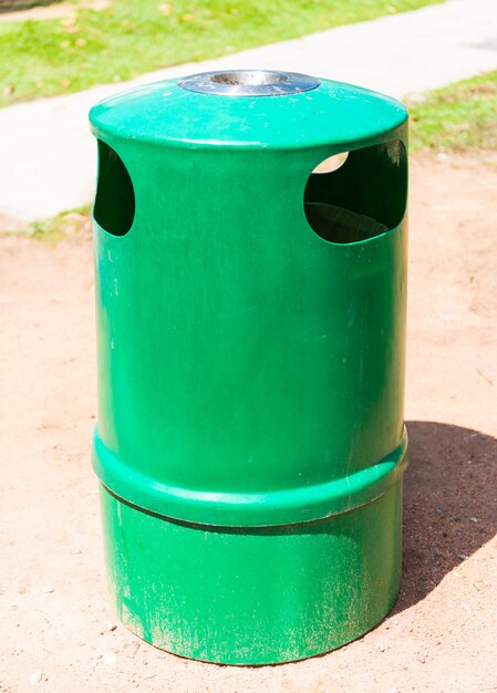 Green trashcan and Ashtray