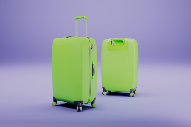 Green travel bags suitcase for tourism luggage mockup 3d\
render