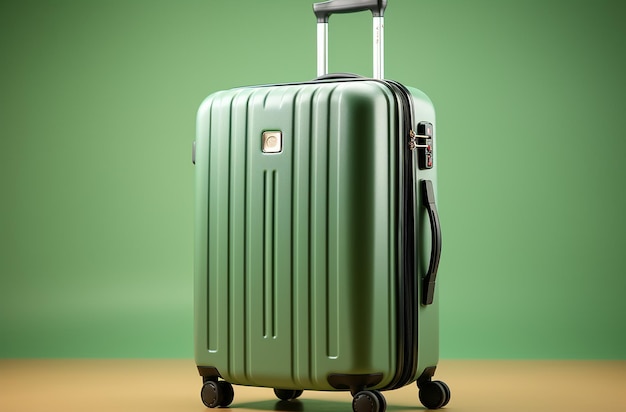 Green Traveler Ripe Trolley Suitcase on Green Background