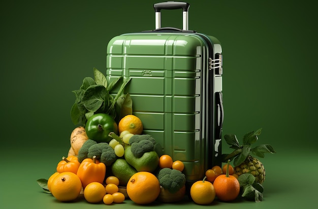 Green Traveler Ripe Trolley Suitcase on Green Background