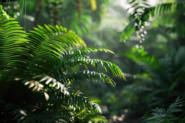 Green tree ferns in tropical jungle