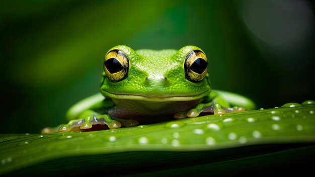 Photo green tree frog on a leaf in the rainforest of costa rica generate ai