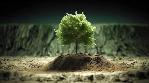 A green tree grows from the ground generative ai