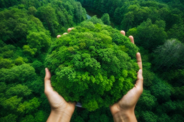 손에 있는 녹색 나무 녹색 사업 아이디어 지속 가능성 및 탄소 크레을 위한 금융 및 투자