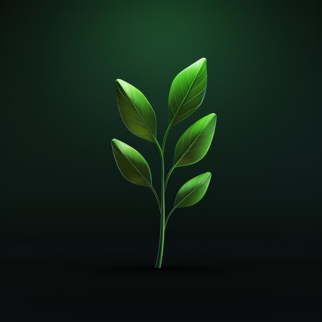 green tree leaf icon 3d on dark green background generative AI