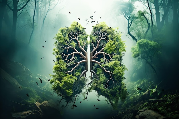 Green tree lungs isolated on green forest healthy and medicine or natural green environment concept