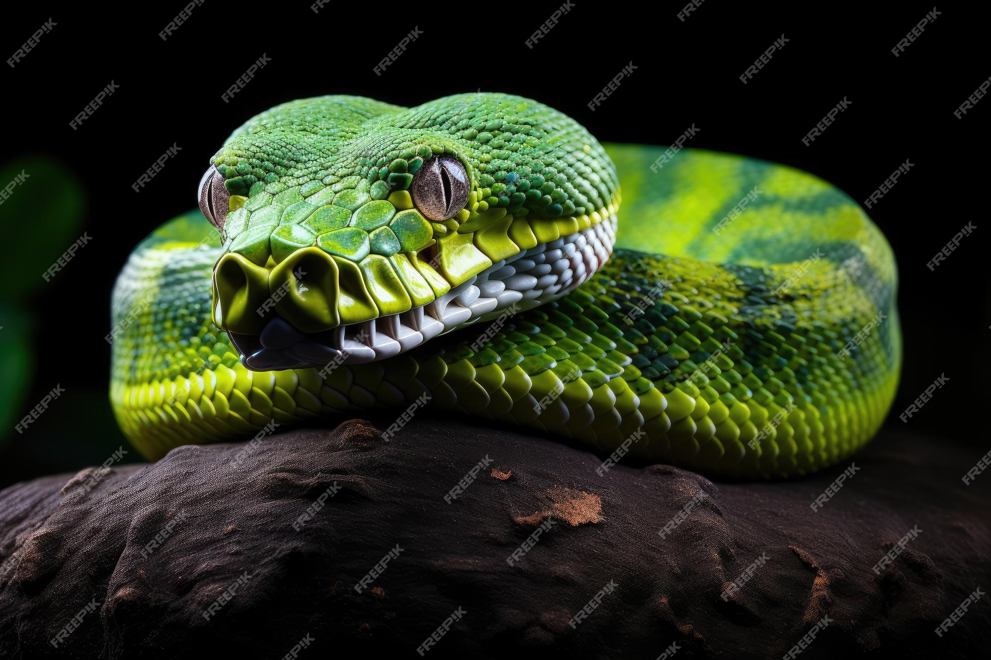 Premium AI Image | Green tree python Reticulated python on black ...