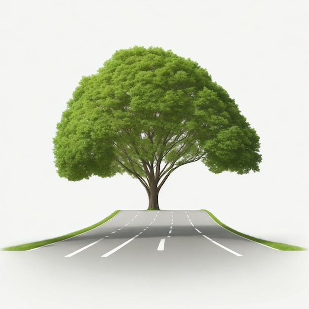 green tree on the road