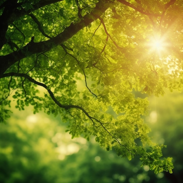太陽が差し込む緑の木