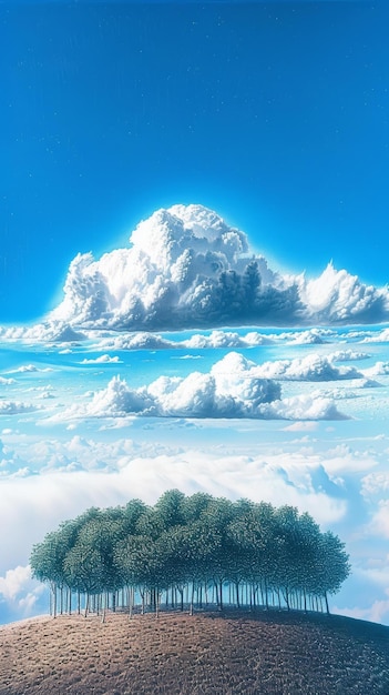 Photo green trees under a blue sky with clouds