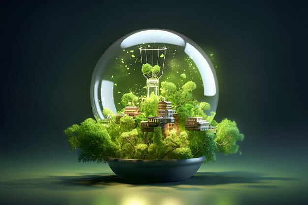 Green trees in a bulb eco green energy concept green background