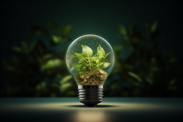 Photo green trees in light bulb ecological energy efficiency green energy concept