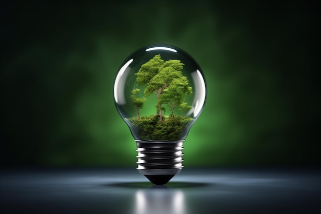 Photo green trees in light bulb ecological energy efficiency green energy concept