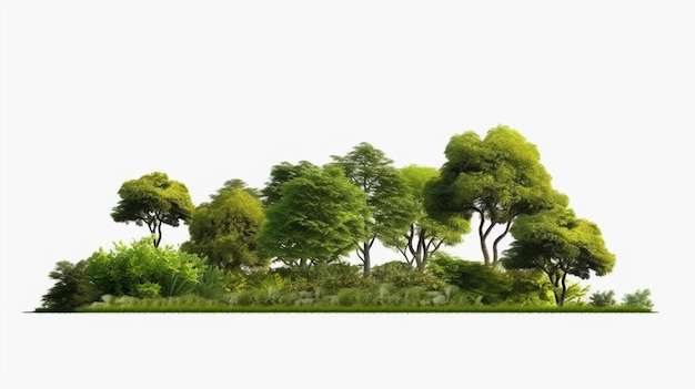 Premium AI Image | Green trees shrubs and meadow isolated on a ...