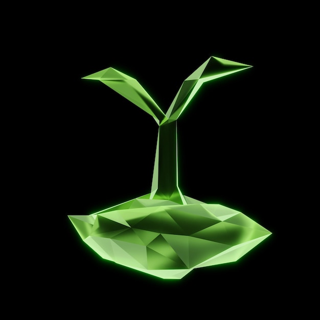 A green triangle shaped object with a plant in it.