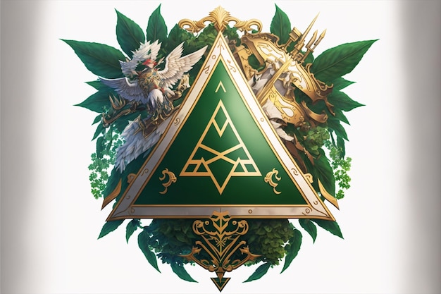 A green triangle with a symbol of the legend of zelda on it