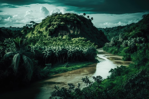 Green tropical forest of the Amazon rainforest green horror of the Amazonia Bordering Brazil