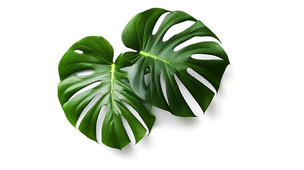 Green tropical leaf Monstera on white background Top view