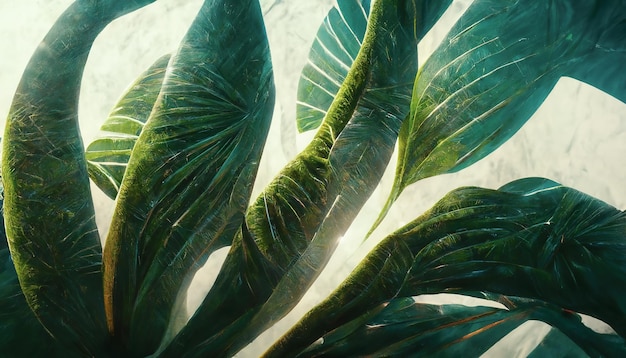 Foglie verdi tropicali sfondo verde vegetale foglie astratte di monstera illustrazione 3d