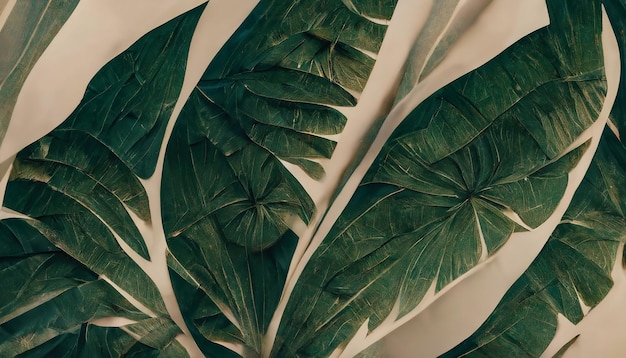 緑の熱帯の葉野菜の緑の背景抽象的なモンステラの葉3Dイラスト